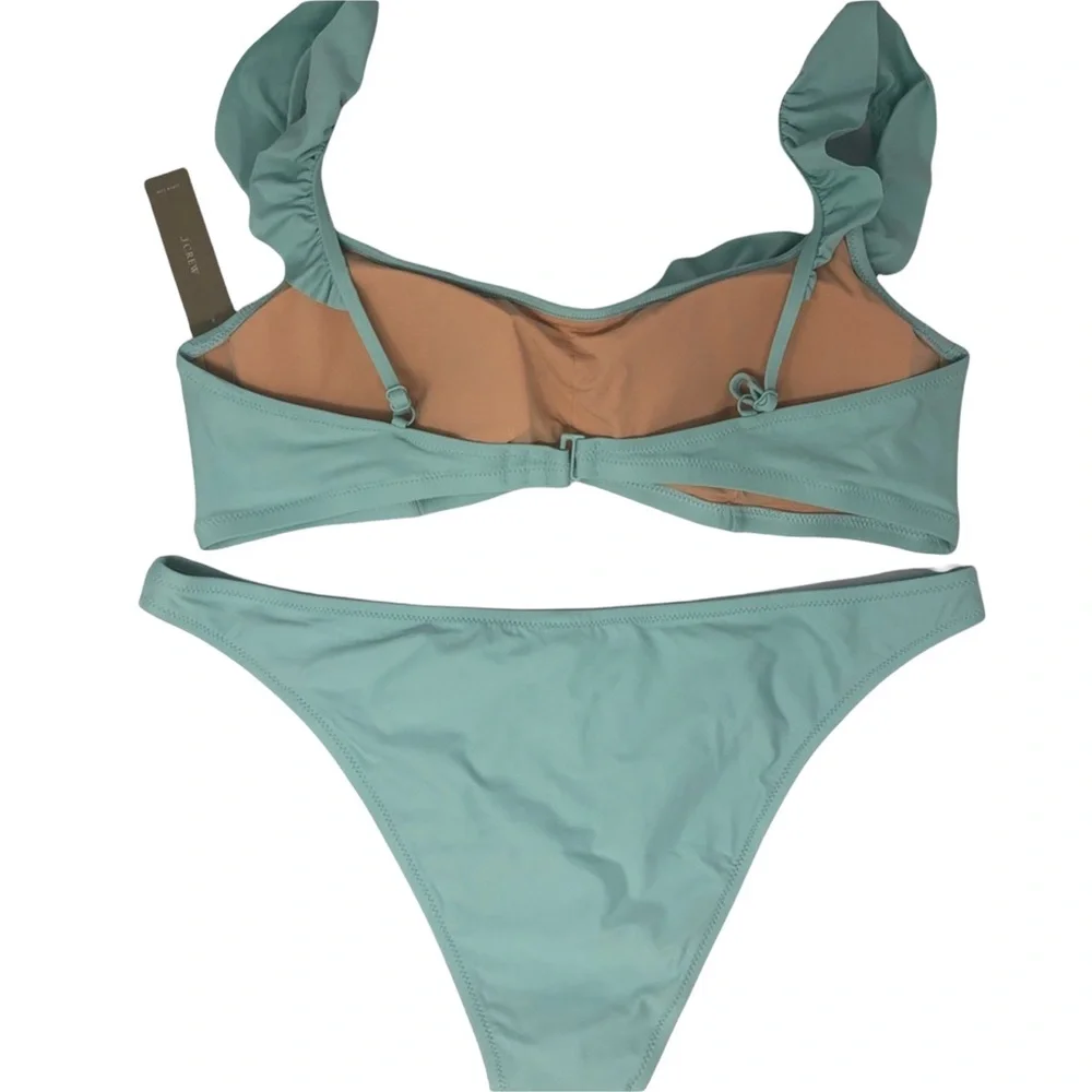 J. Crew Ruffle 1989 High-leg Bikini in Pale Mint Size Large NWT